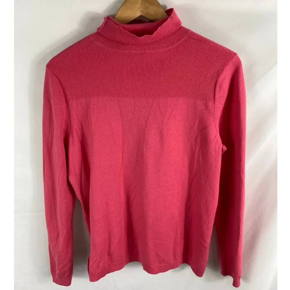 Talbots Pink Ribbed Detail Turtleneck Sweater Size LP